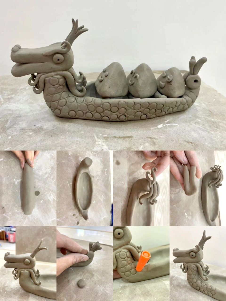 端午节作品94龙舟的陶艺制作详细步骤来啦 详细细化后的步骤 你也