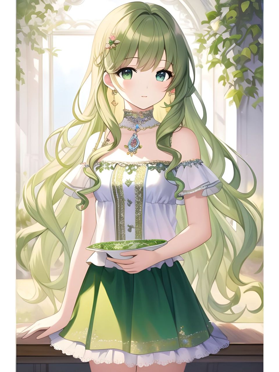 花园清凉绿系甜美公主,动漫二次元绘画人物