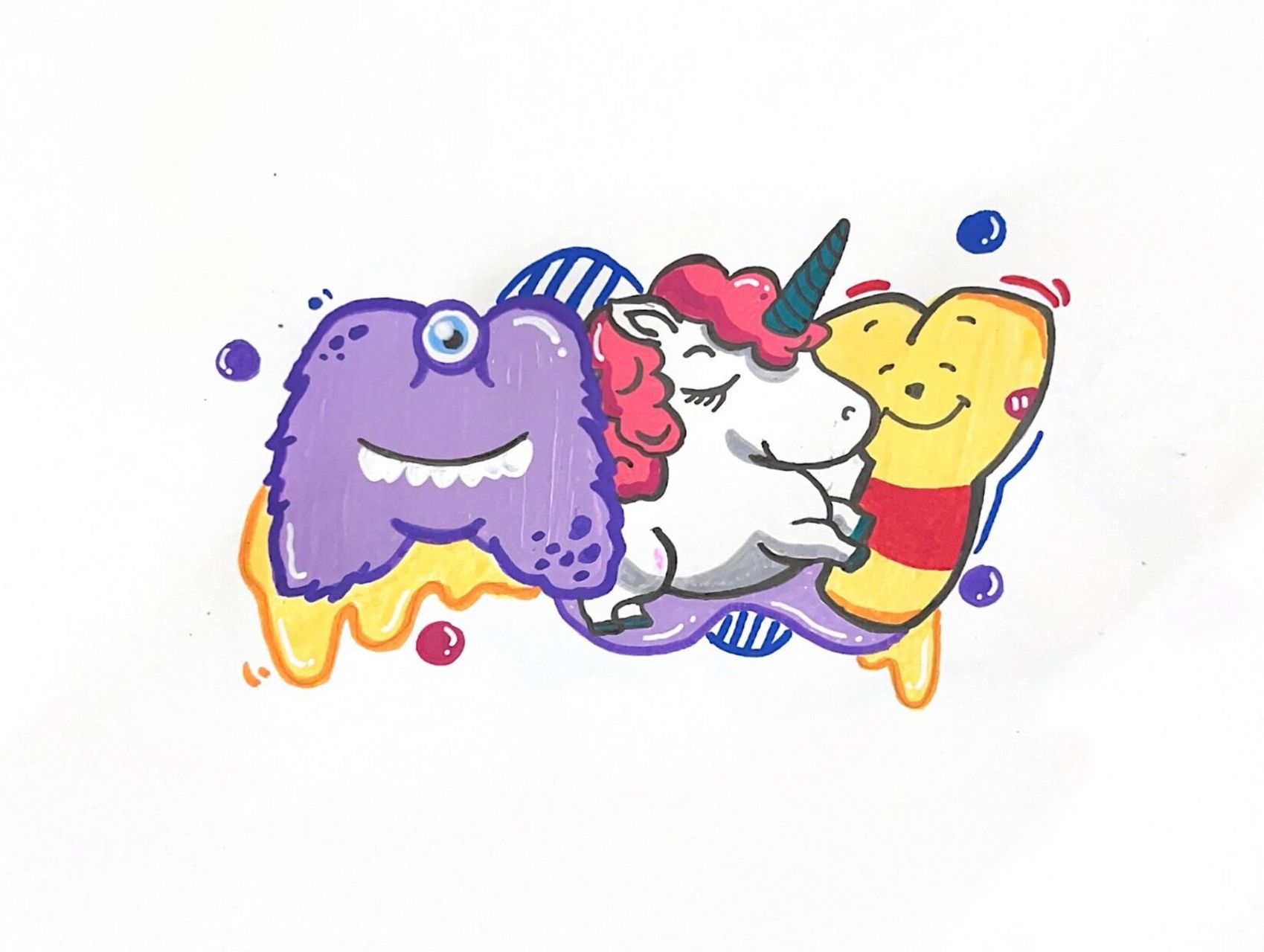 手绘丙烯马克笔字母涂鸦 卡通风格      第一次尝试这种画风蛮有趣!