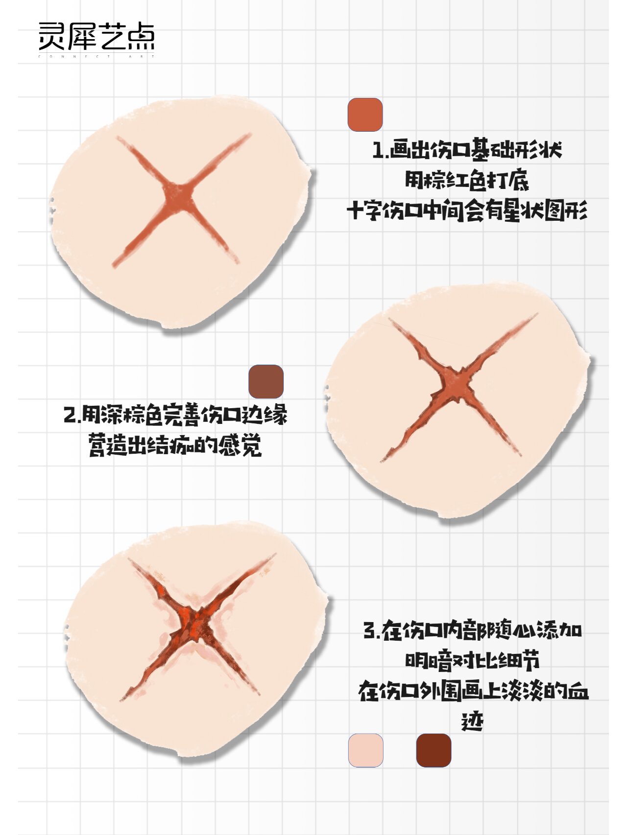 插画教程96有手就会79不同伤疤画法演示!