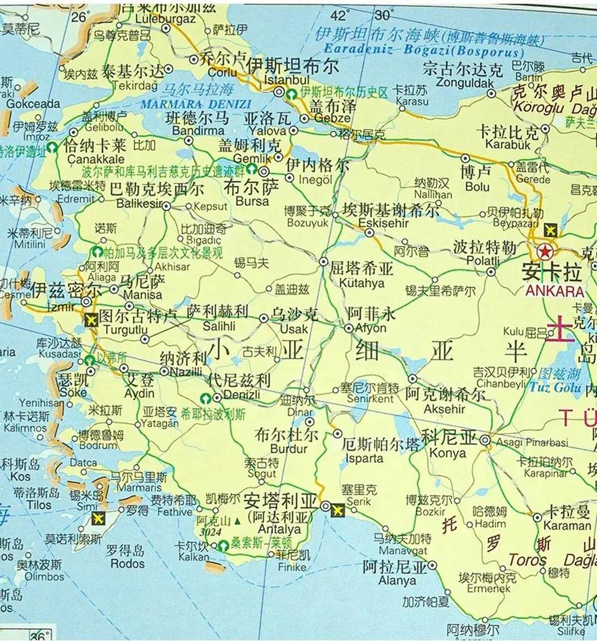 小亚细亚半岛西部海岸线曲折,岛屿众多,这里有很多希腊的国界线,希腊