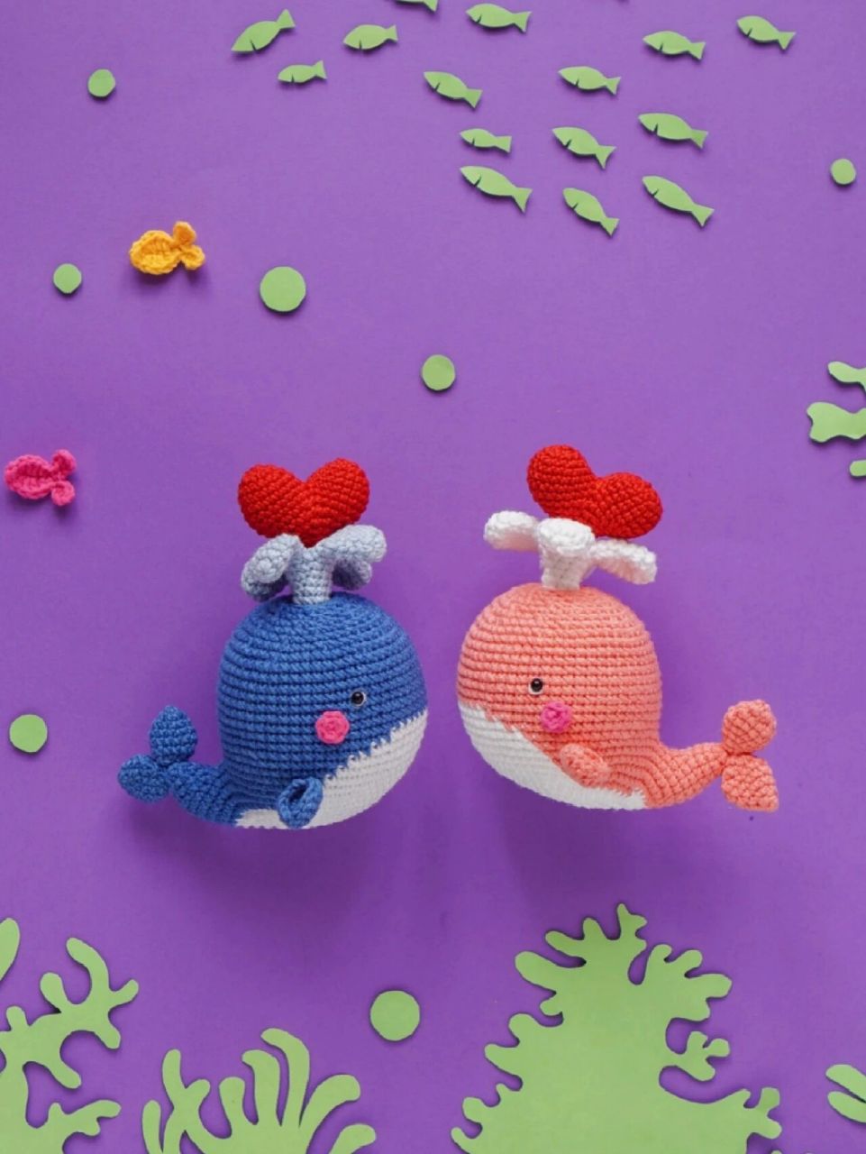 浪漫风丘比特情侣小鲸鱼!附钩针图解 编织工具可以是2.