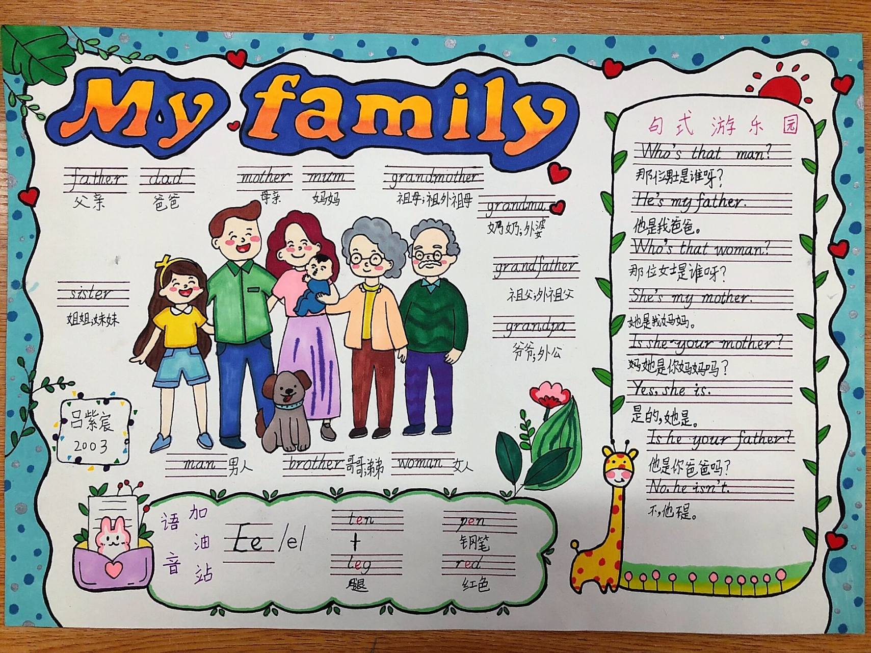pep小学英语三年级下unit2 my family手抄报