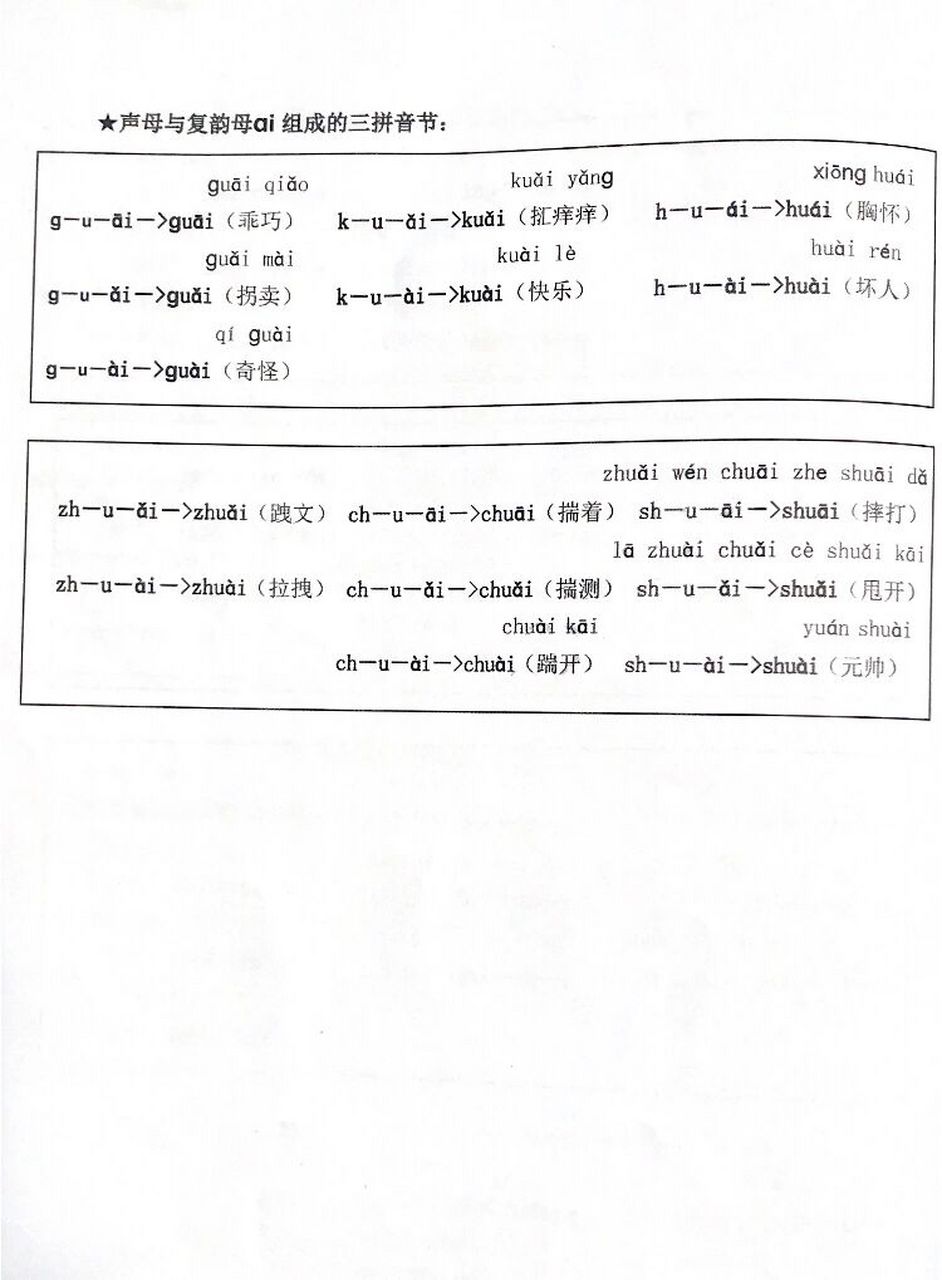 拼读笔记 音节拼读练习(声母与复韵母ai)   声母与复韵母ai组成的两
