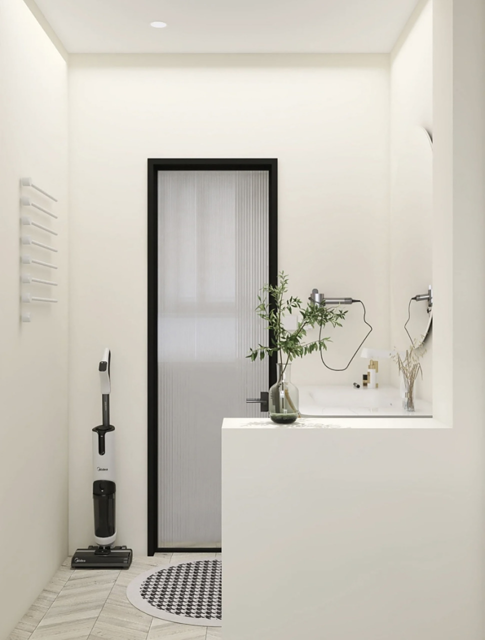 新装的高颜值极简浴室柜 半墙卫生间:7215干区预留90-100公分