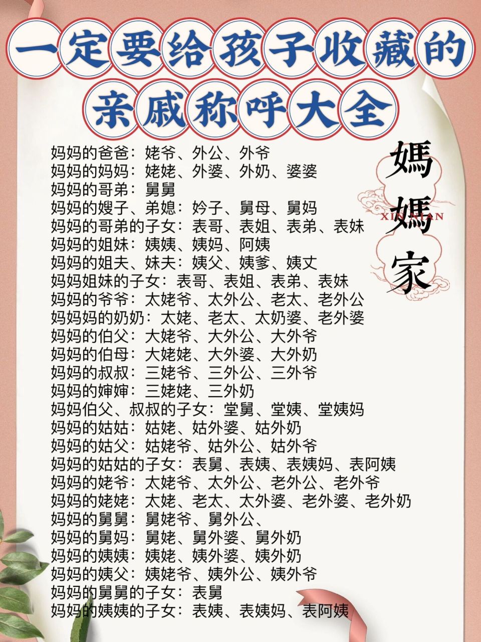 一定要给孩子收藏的亲戚称呼大全