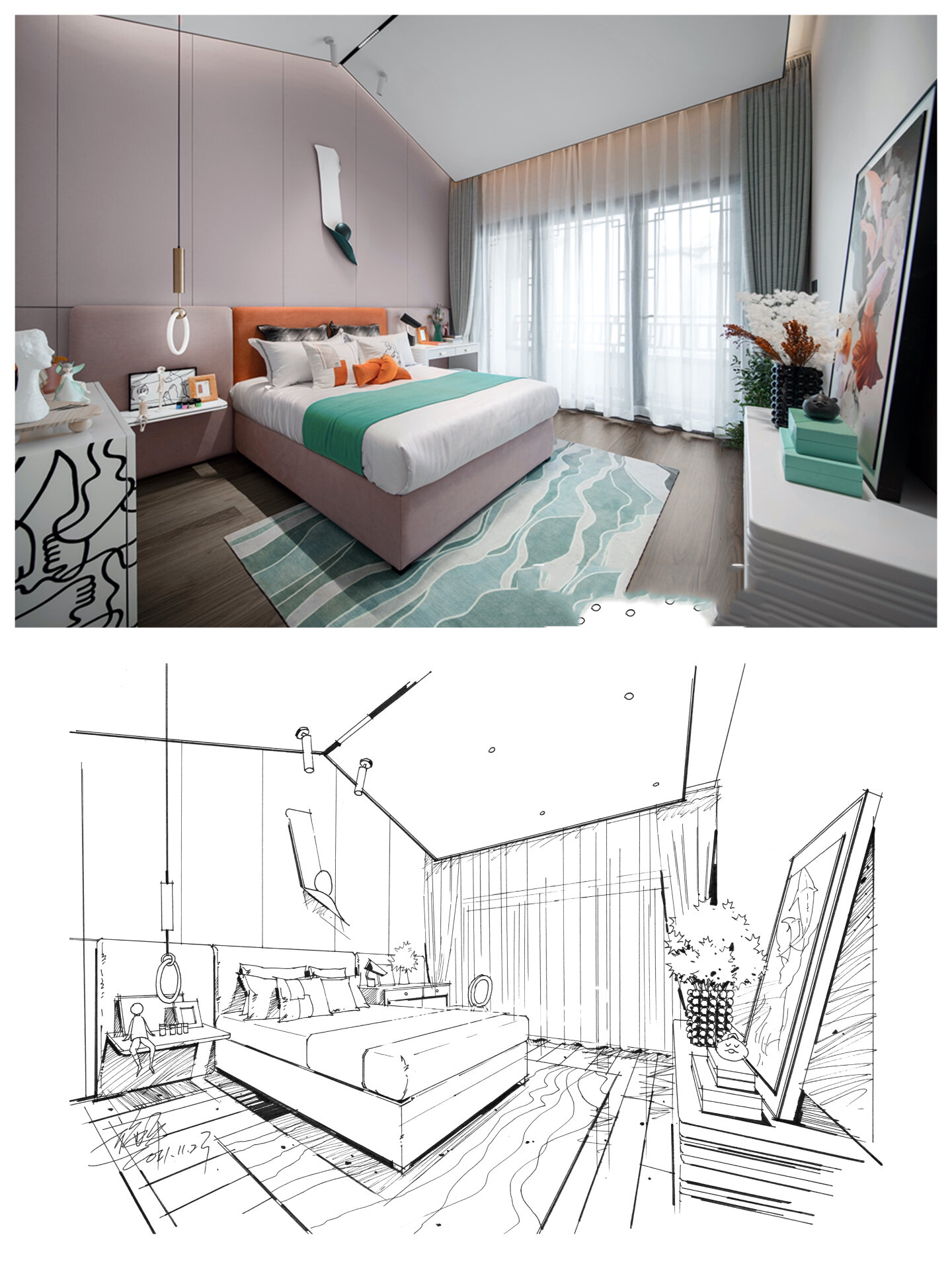 室内设计设计:小孩房卧室空间手绘步骤图