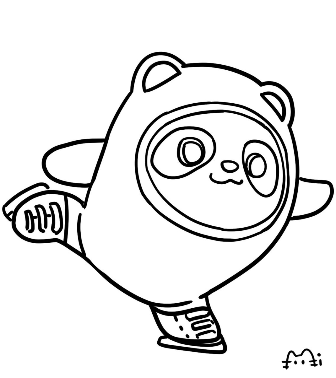 来看一看简笔画的滑冰中的冰墩墩那优美的身姿,圆滑的身材