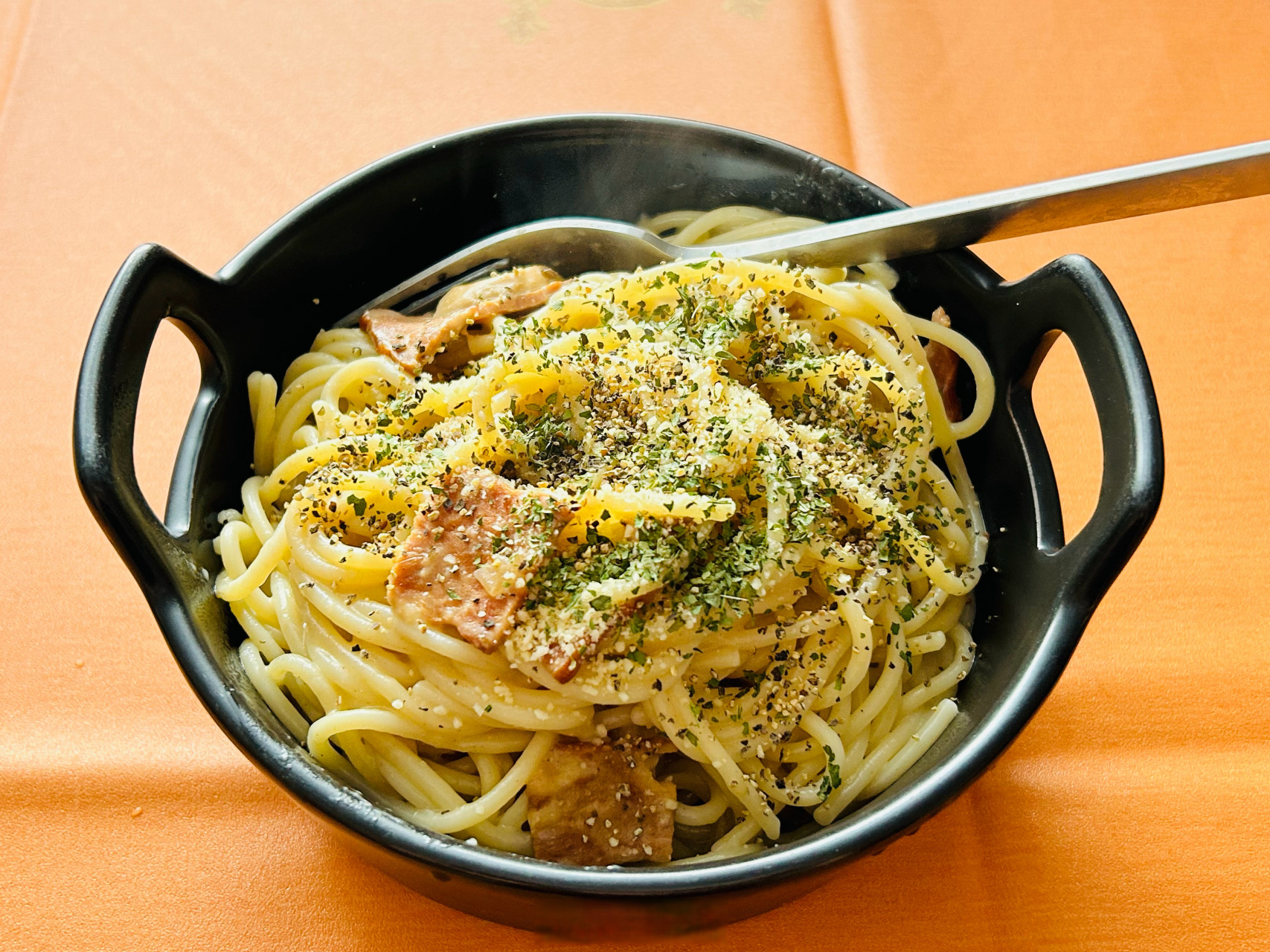 今日午餐,奶油蘑菇培根意大利面.