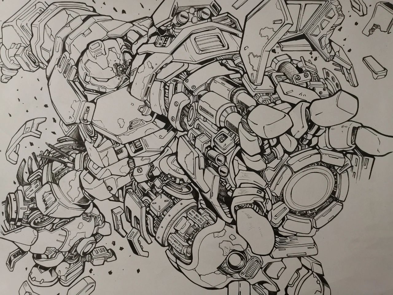 反浩克装甲绘画过程图,临摹自津岛直人