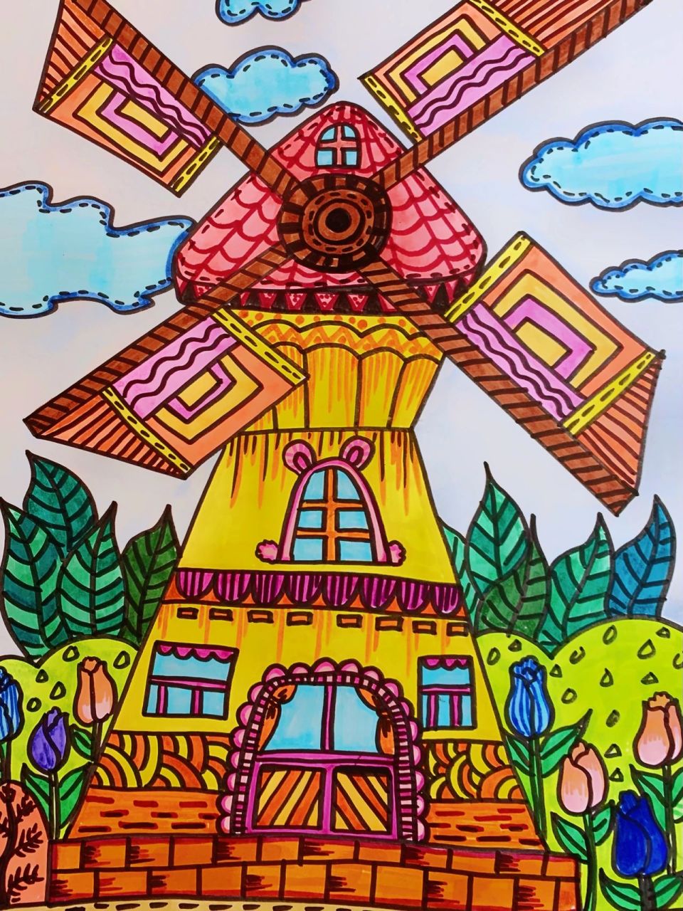 《风车》～儿童画 7-8岁儿童画 课重:了解风车的造型和功能