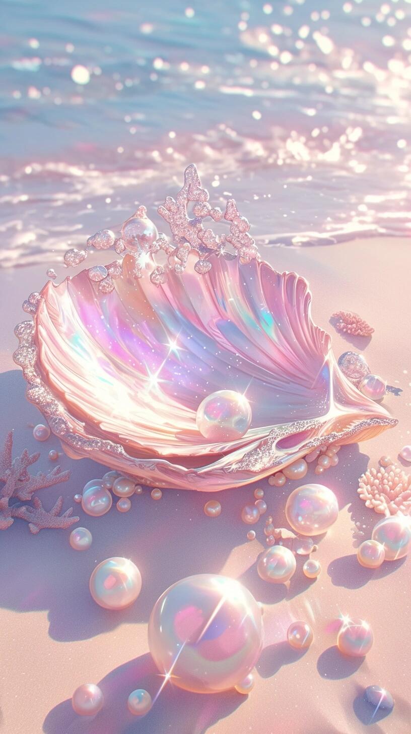 漂亮的海滩珍珠贝壳 壁纸