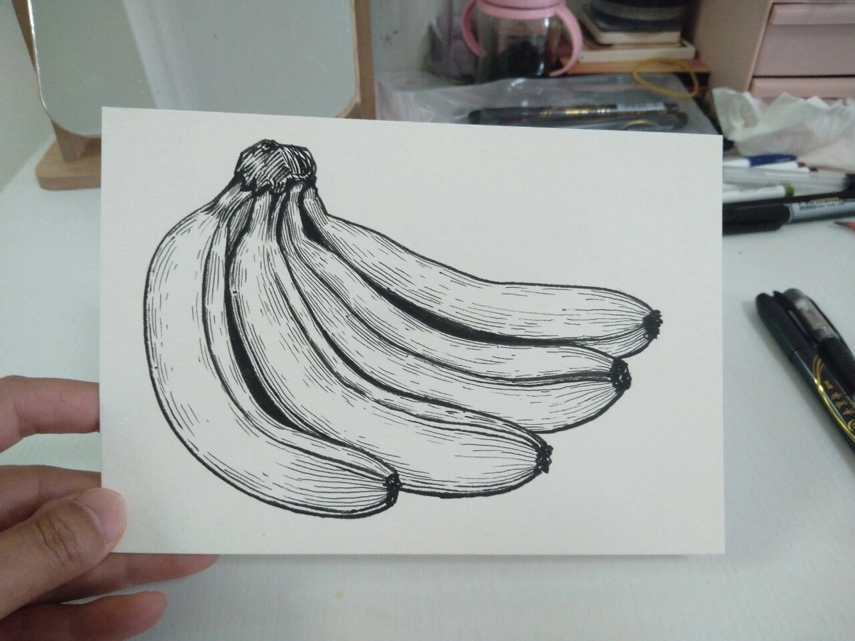 香蕉写生#水果线描写生#创意美术#创意线描 《香蕉写生》 适合年龄:8