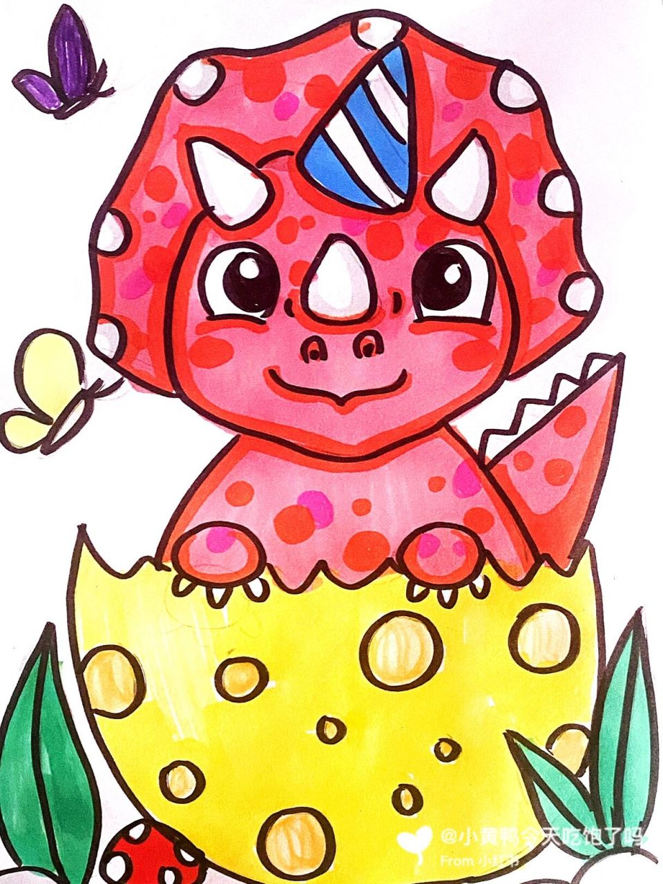 恐龙儿童画 #马克笔# #卡通画# #儿童画# #恐龙蛋儿童画