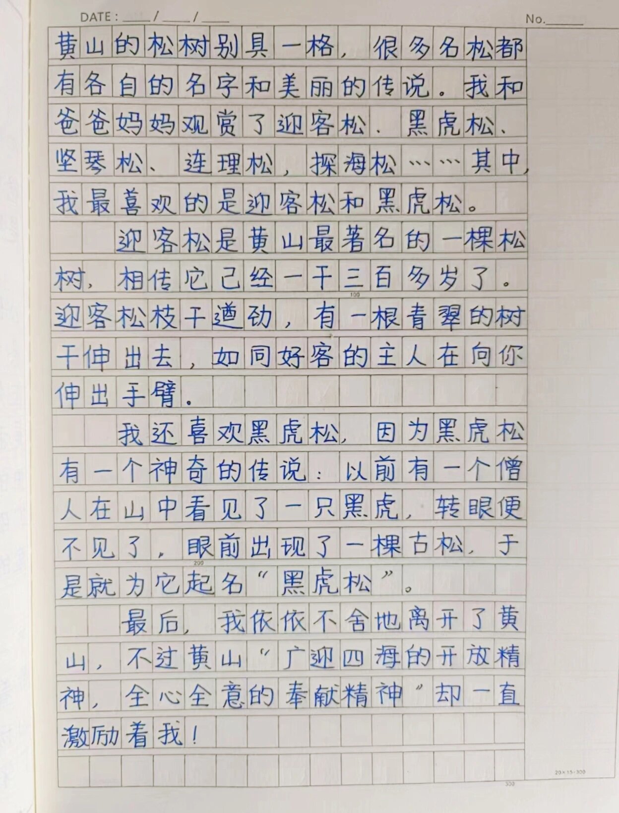 小学生暑假作游记作文《游黄山》