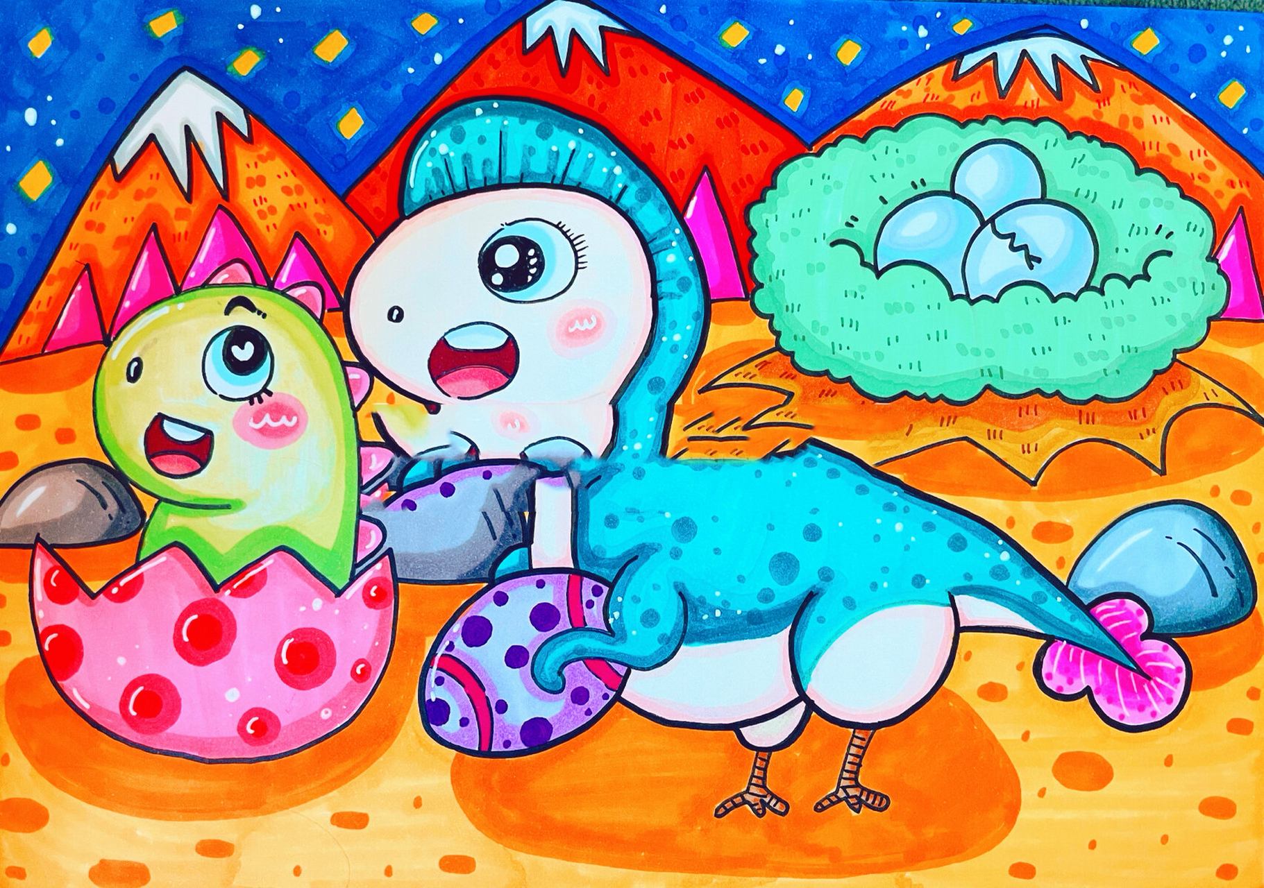 儿童画马克笔(窃蛋龙)