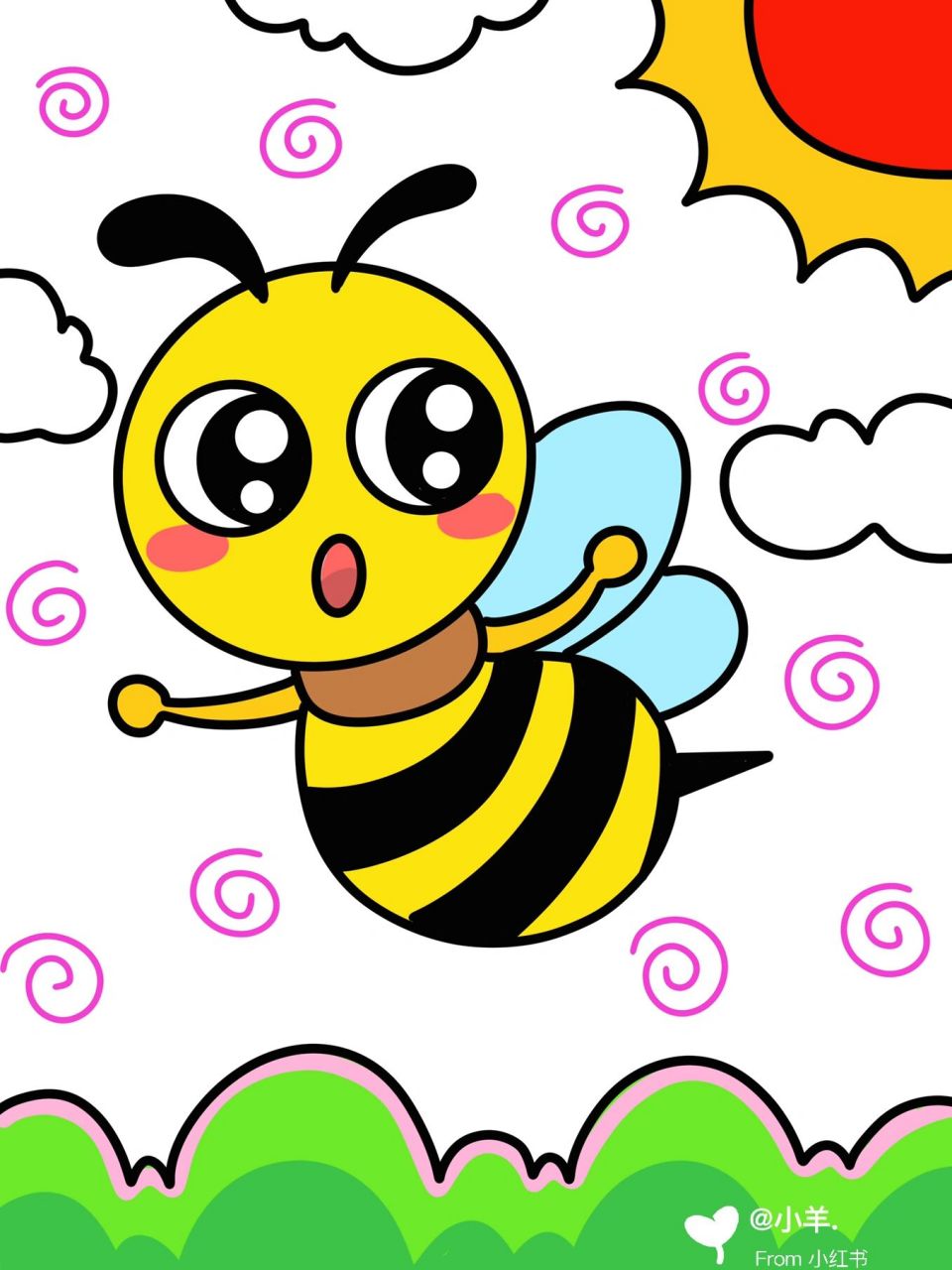 蜜蜂简笔画彩色 卡通图片