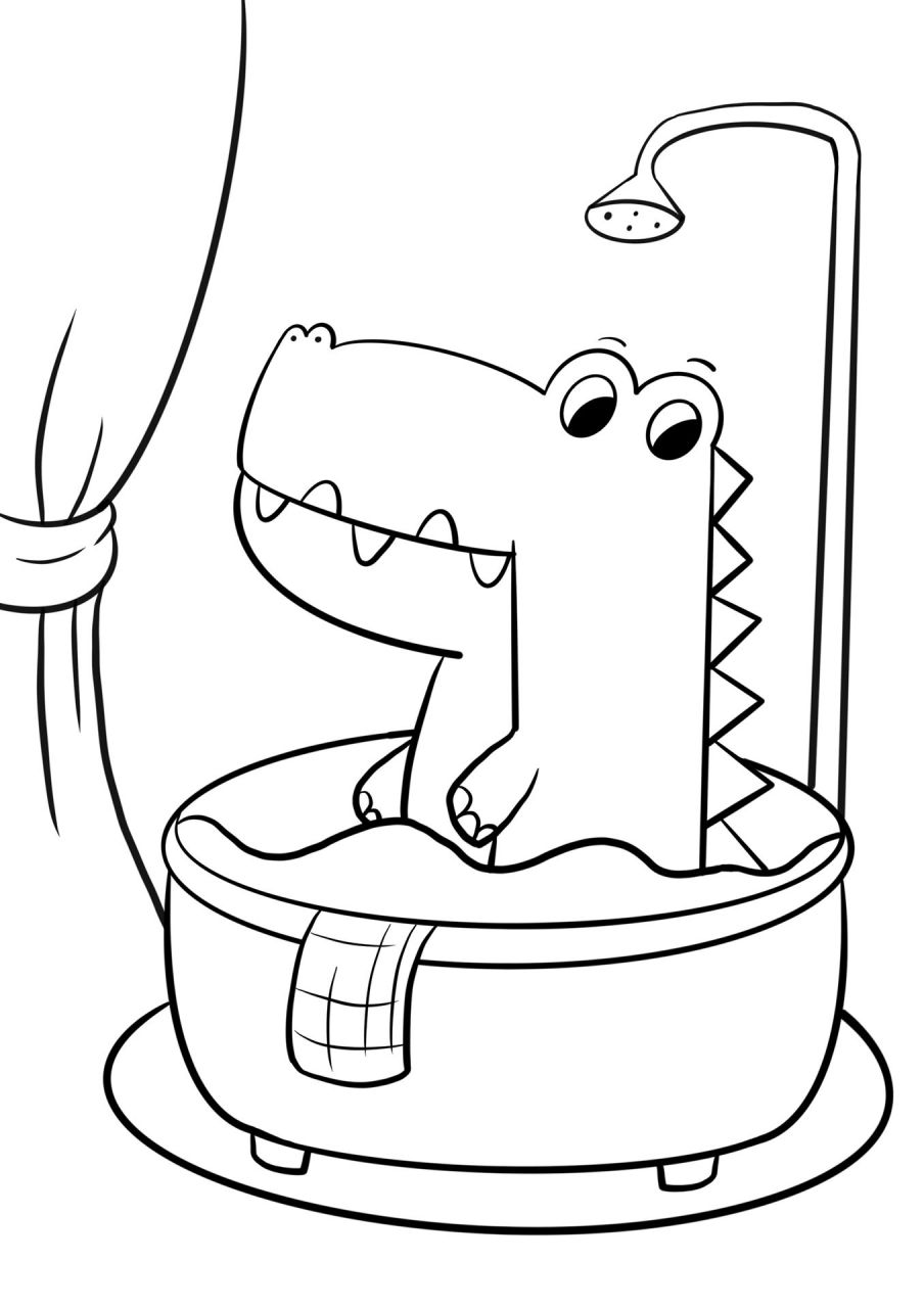 爱洗澡的小鳄鱼94 儿童鳄鱼94简笔画教程,小学生鳄鱼创意美术,小