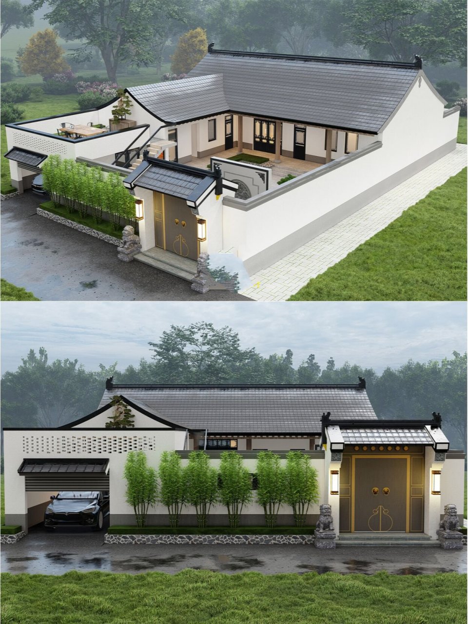 一层新中式风格农村自建小院(附平面图) 92项目概况 建筑面积丨268