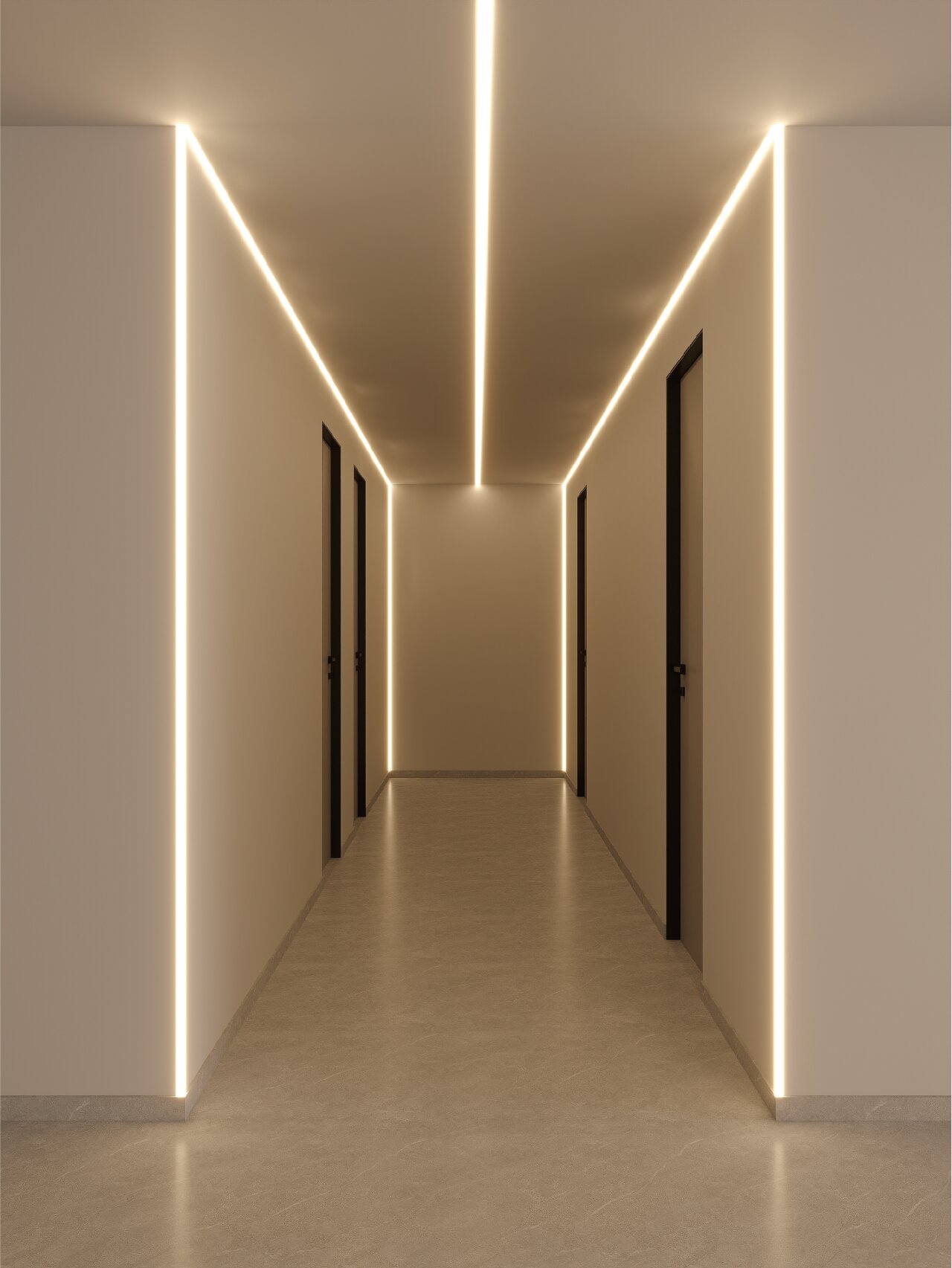 盘点6款过道线性灯布灯方式75抄作业, 1,直角转弯 2,四角平行 3