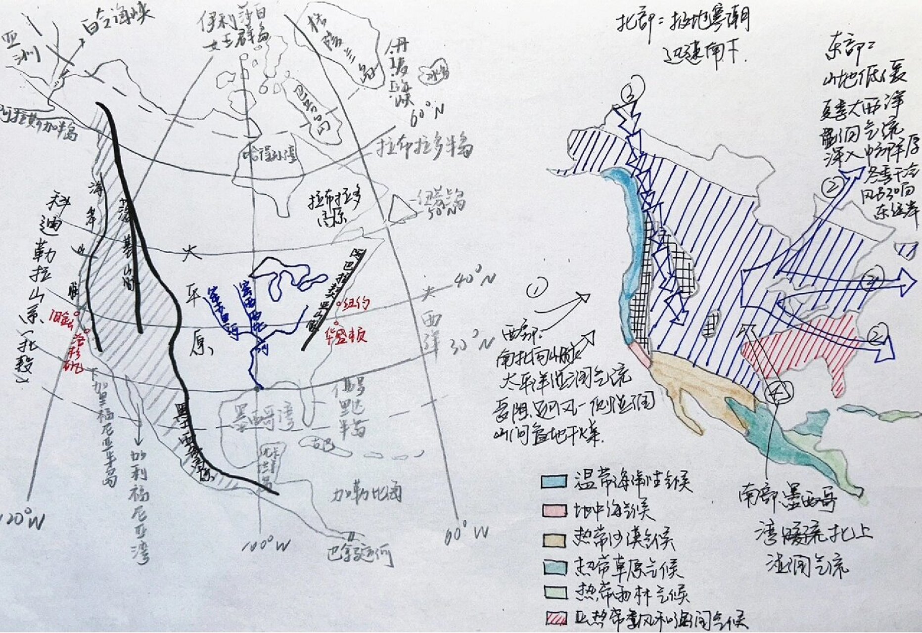 南北美洲气候图手绘图片