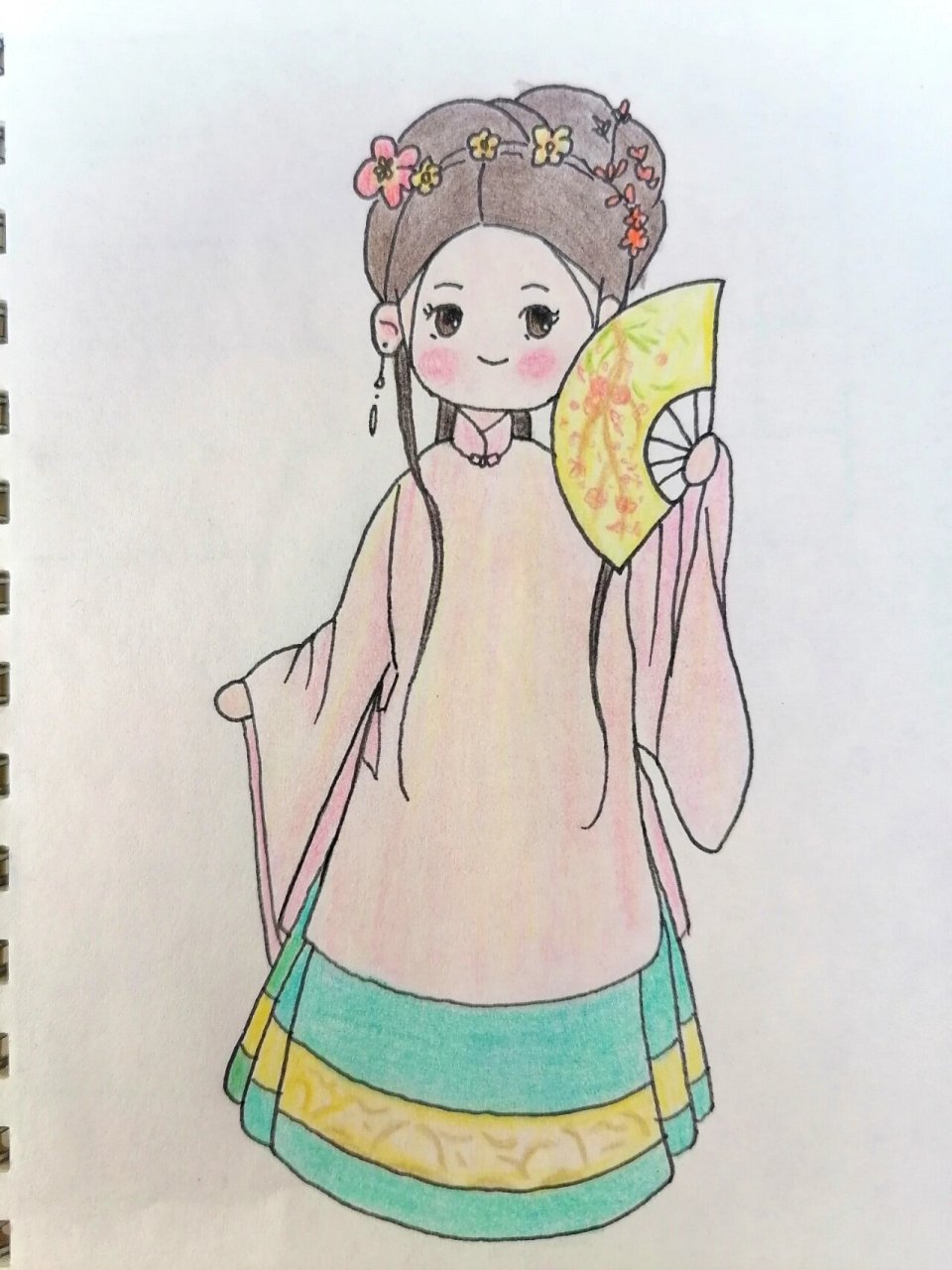人物简笔画⑦ 拿扇子的小菇娘 后面有线稿哦 古风人物怎么那么可爱呢