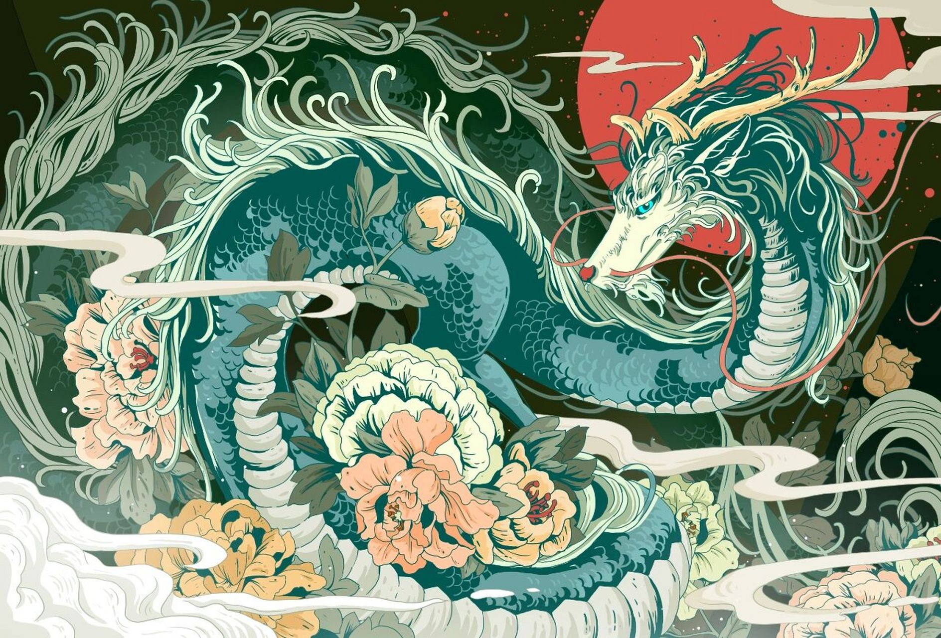 【国潮插画】四大神兽 绘画工具:ipadpro/手绘屏 创作灵感:四大神兽