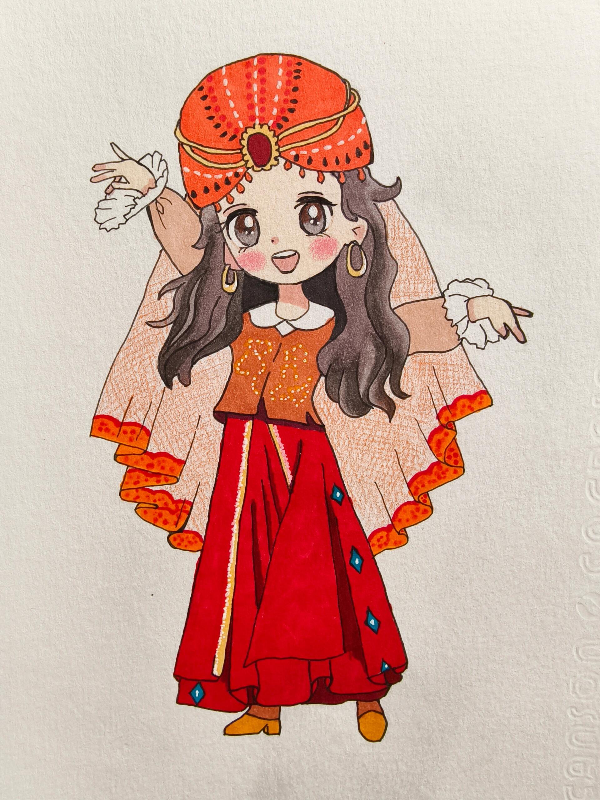马克笔画画|新疆石榴花迪丽热巴谁会不爱呢