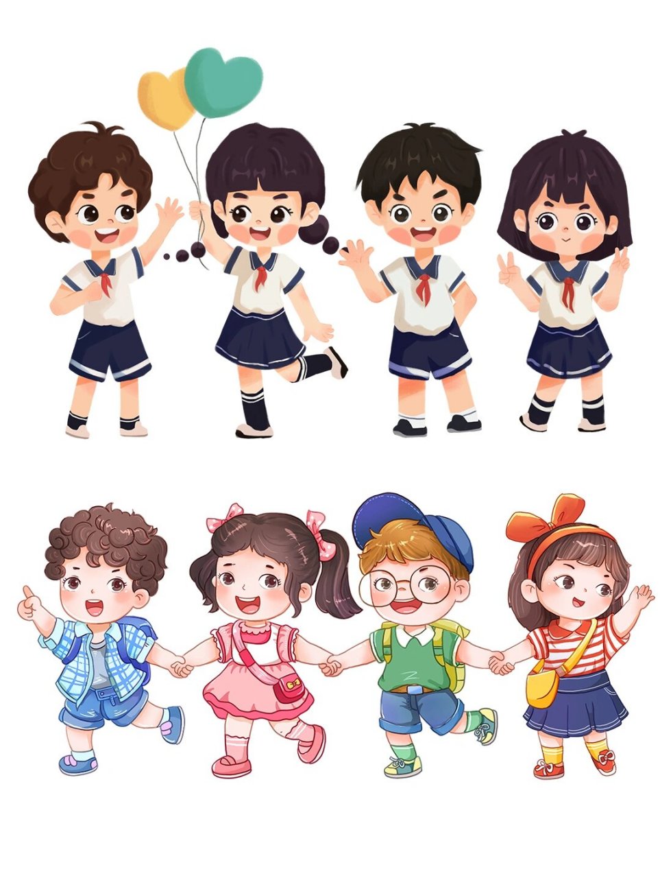 卡通96q版手绘学生人物png素材 78今日素材96 98卡通q版招生