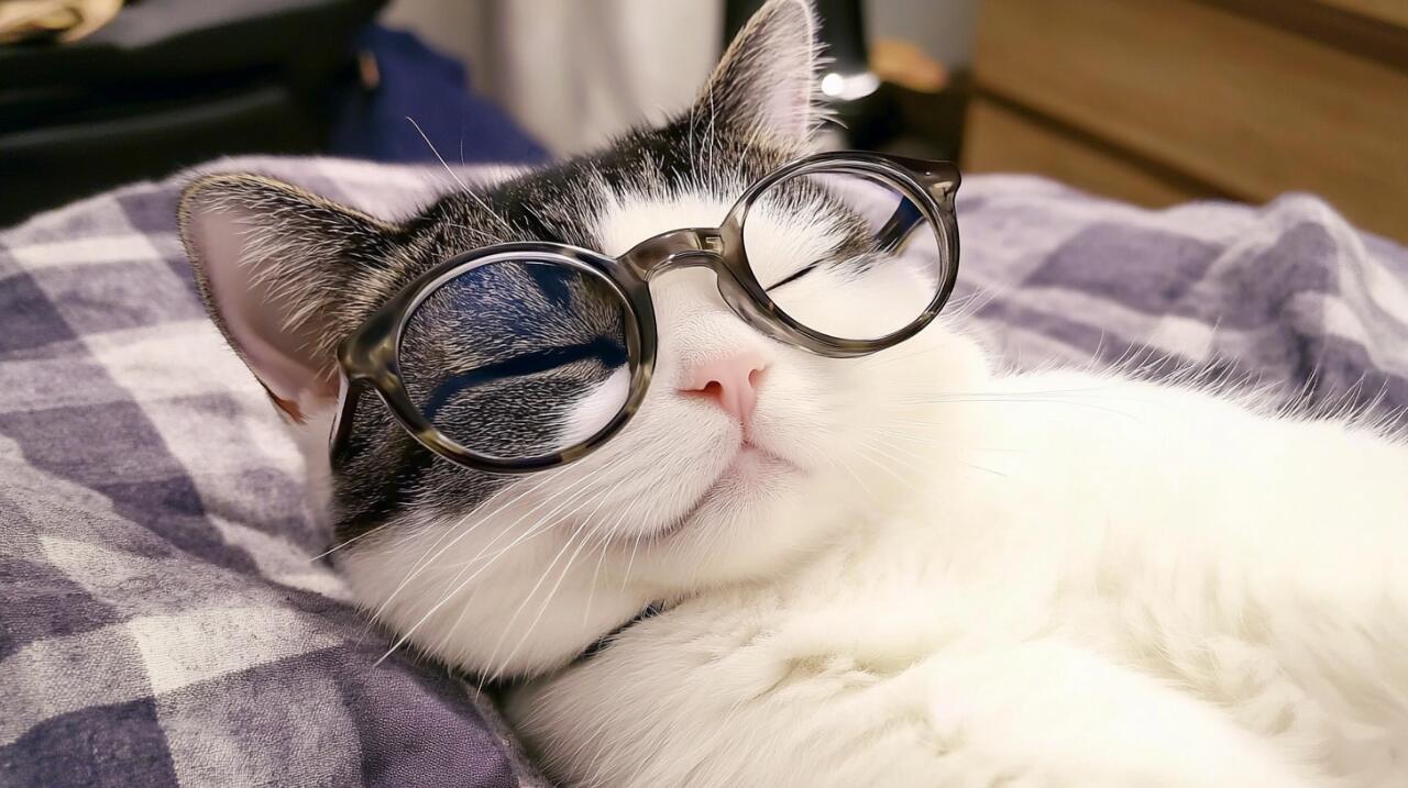 戴着圆框眼镜的猫咪,眼神充满了好奇和探索
