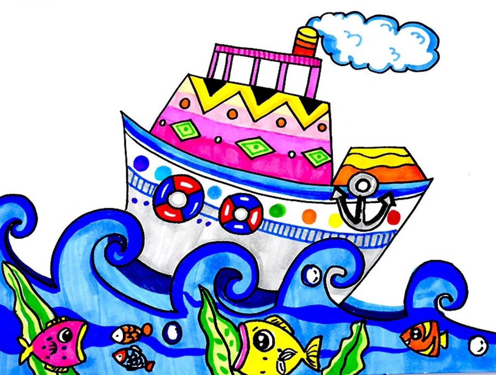 儿童水彩笔画《轮船》 重难点解析 1.