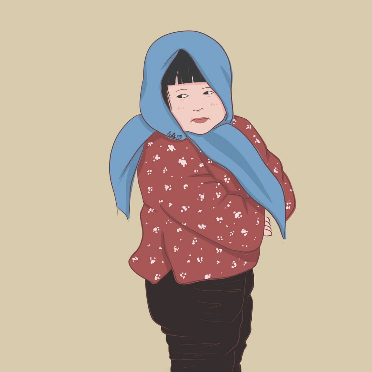 插画 | 头像 | 最近很火的蓝头巾花棉袄萌娃 大家天冷了记得添衣哈