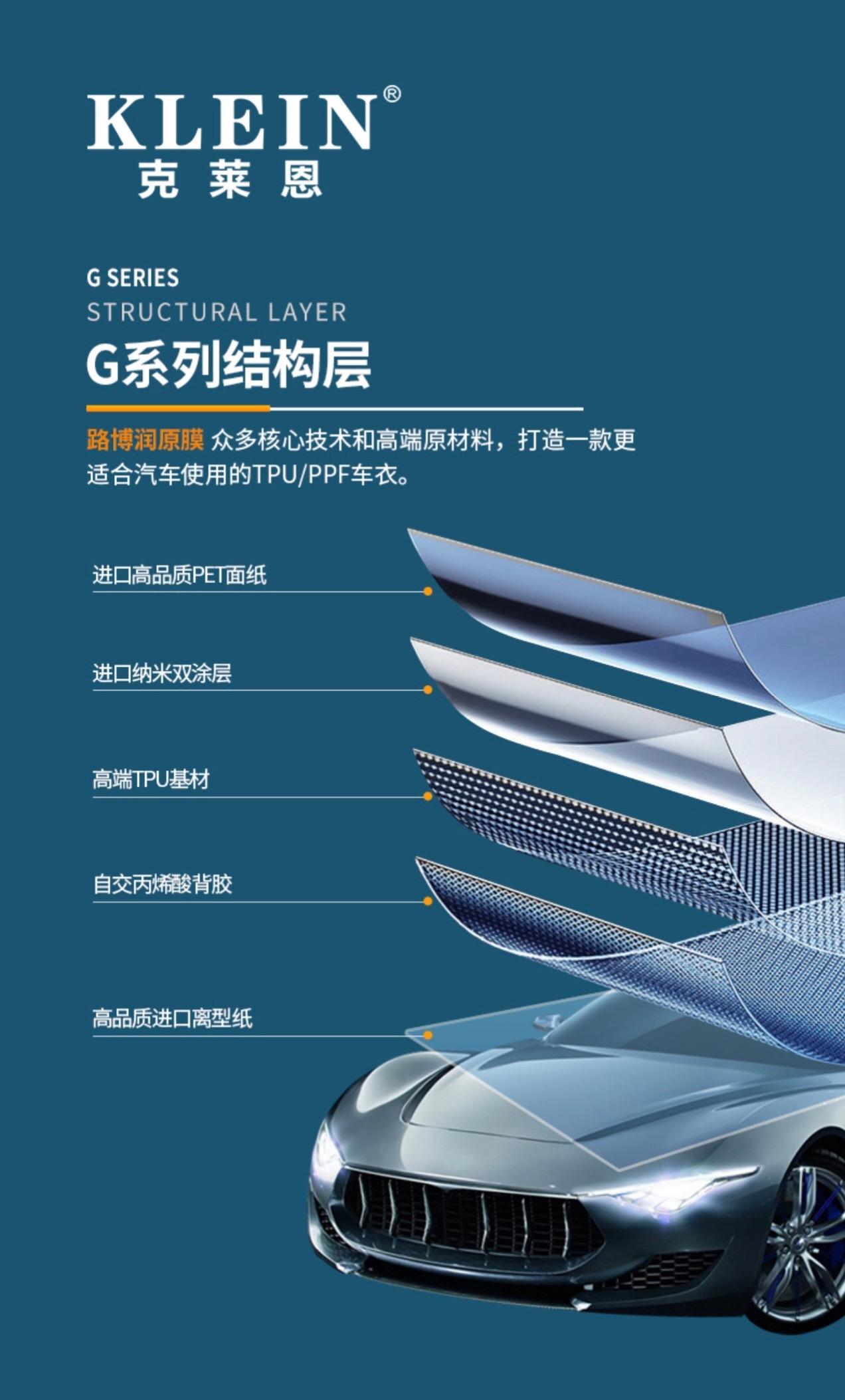 克莱恩品牌隐形车衣工厂直销 路博润tpu基材漆面保护膜 透明tpu10mil