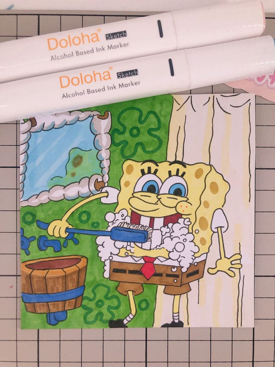 第199幅|海绵宝宝刷牙,卡通画.附步骤图.