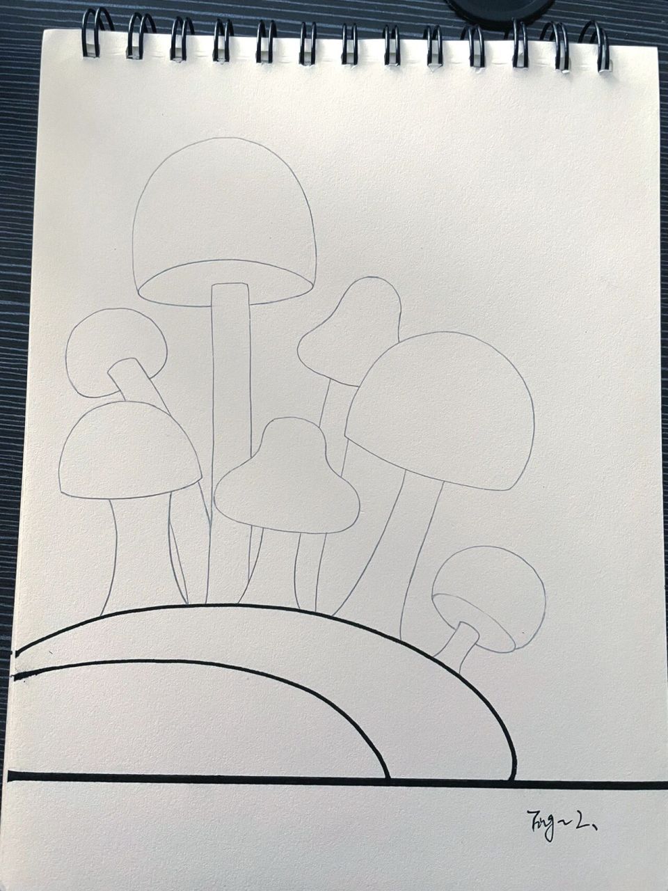 黑白儿童画 蘑菇 超级简单 临摹 好久没画蘑菇了耶