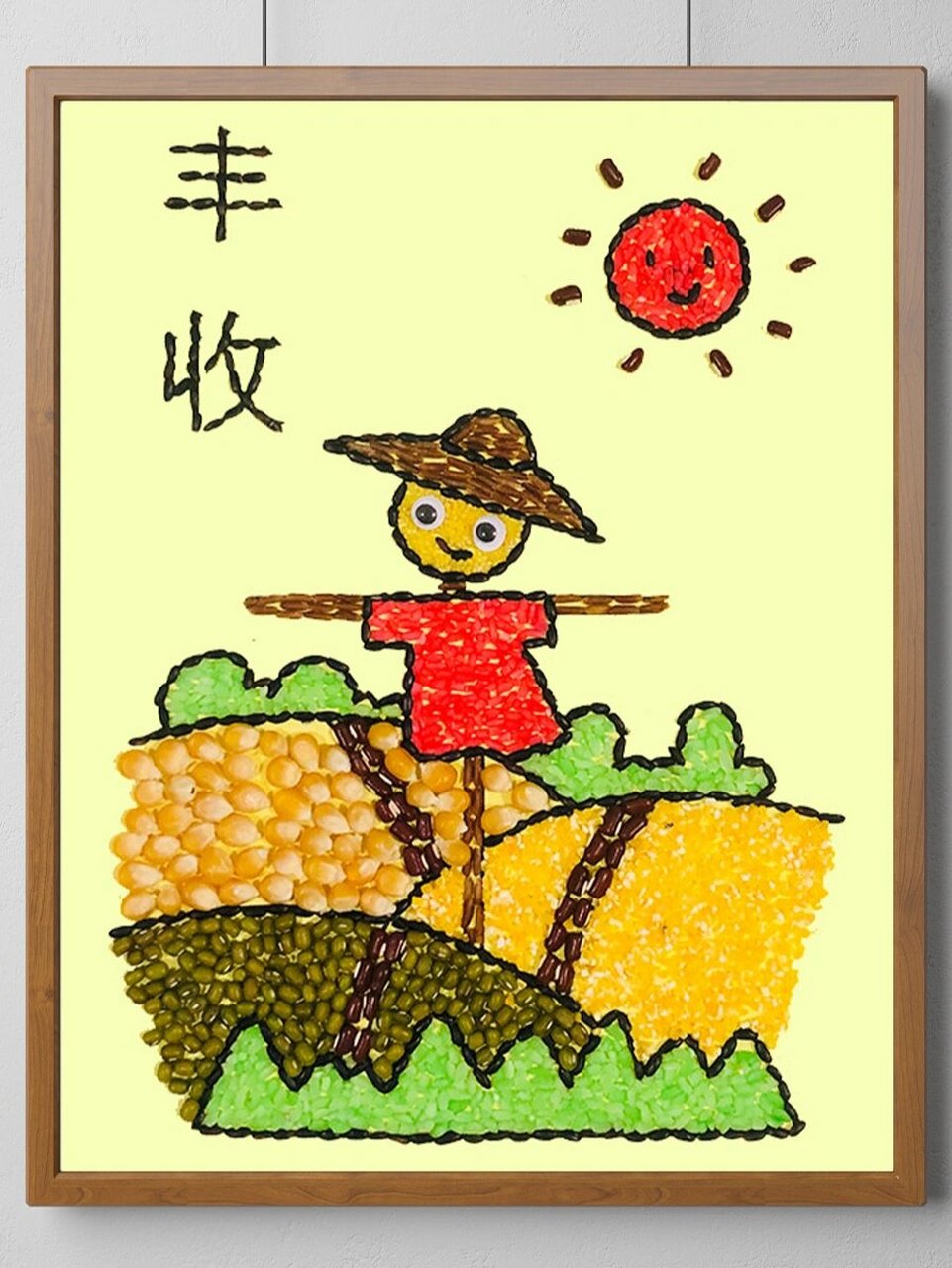 【丰收】稻草人|五谷杂粮食粘贴画种子画 99hi~~ 97这期出丰收