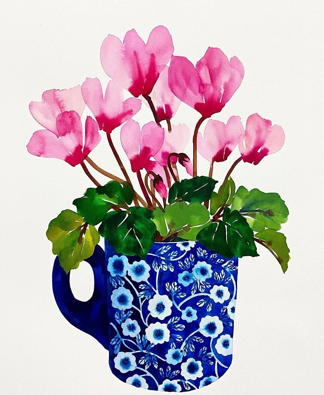 青花瓷花瓶与花少儿水彩画