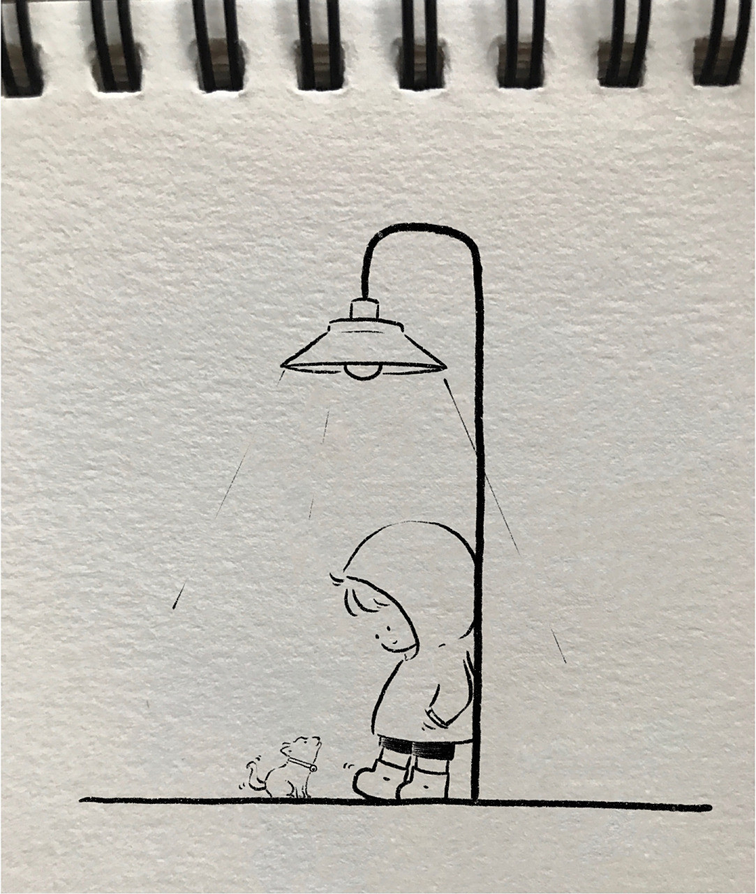 超可爱简笔画·路灯下的温暖 希望路灯下的你,不再孤独,被温暖簇拥.