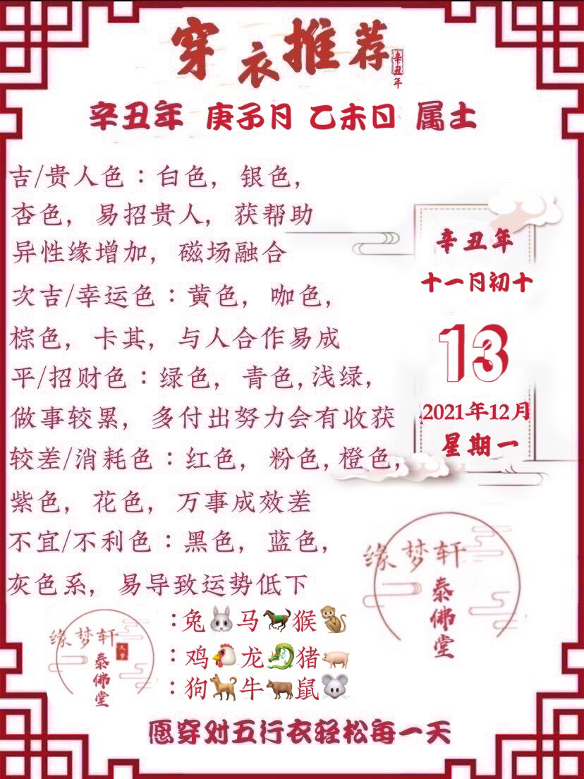 2021年12月13日 星期一 农历:十一月初十