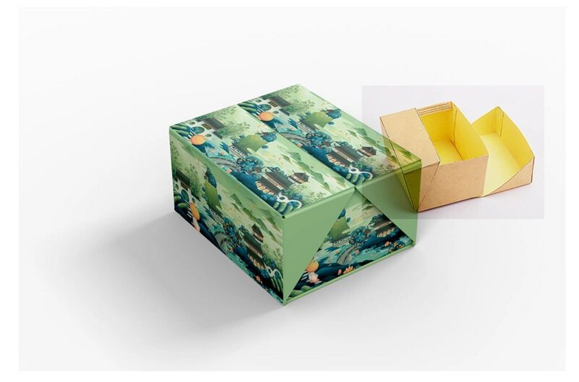 磁铁对开翻盖礼盒包装样机刀模尺寸展开图素材ai 创意磁铁对开翻盖