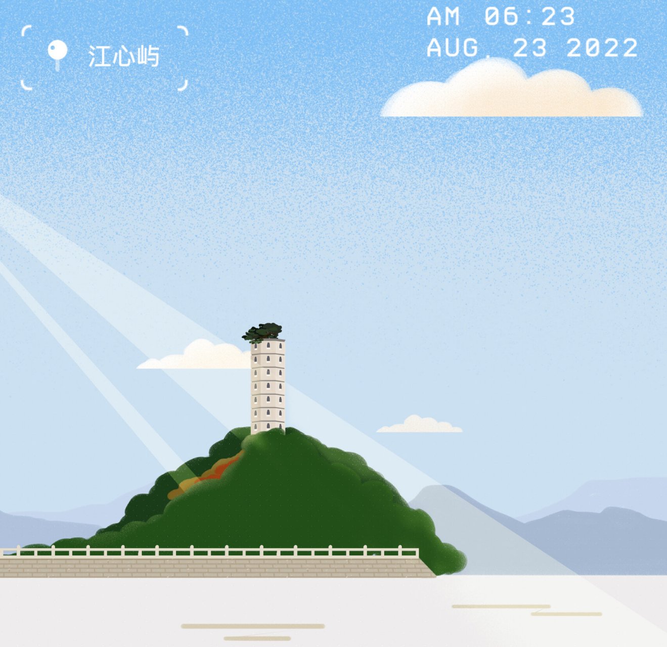 温州地标景点-江心屿 建筑插画,温州地标景点之一,插画练习 建筑插画