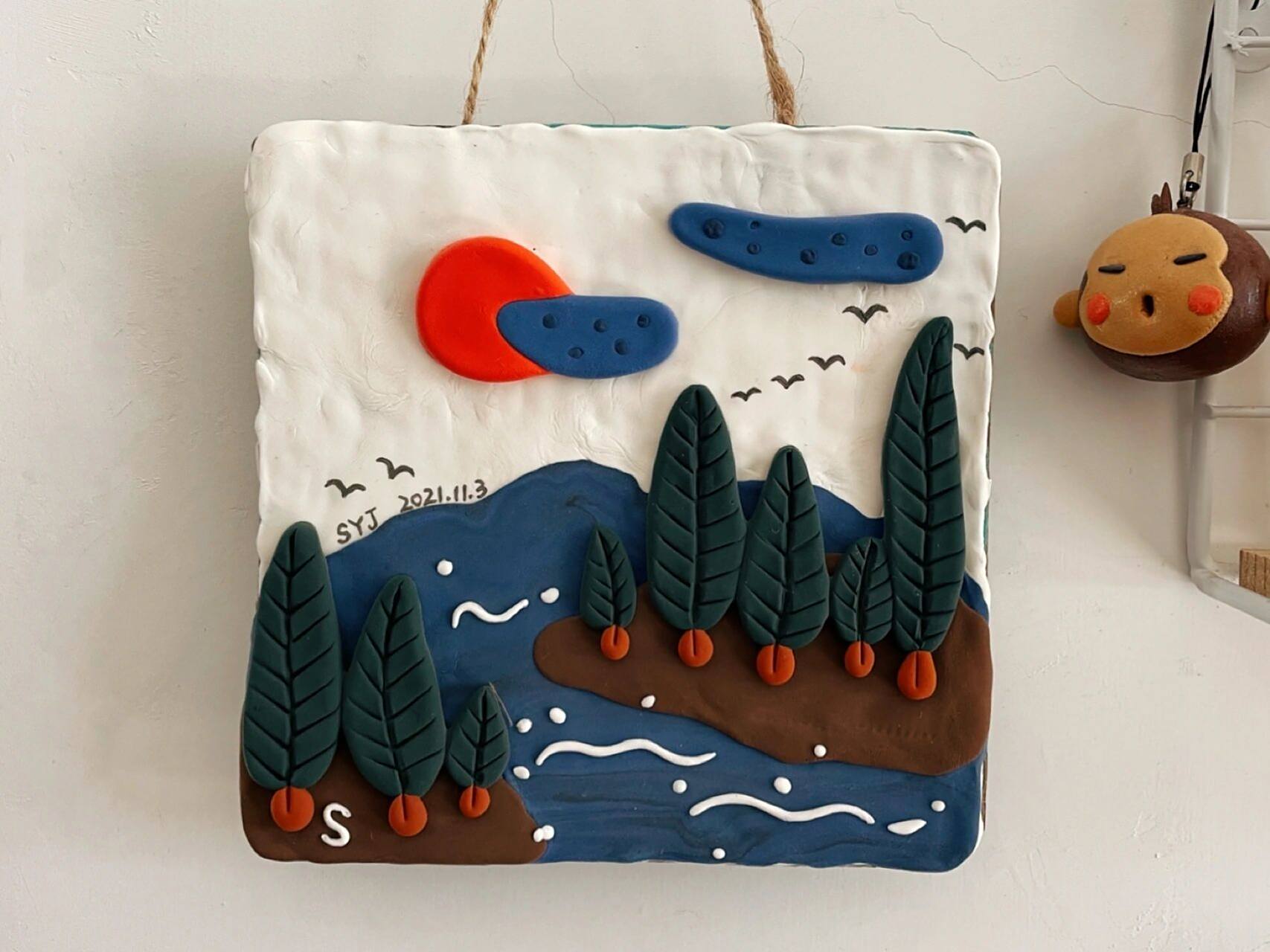 【超轻粘土】风景 超轻粘土也可以画画 临摹了这位小姐姐的