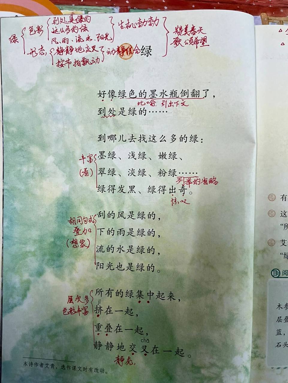 四下10《绿》课文笔记 #语文笔记# #教师备课# #预习笔记# #预习批注