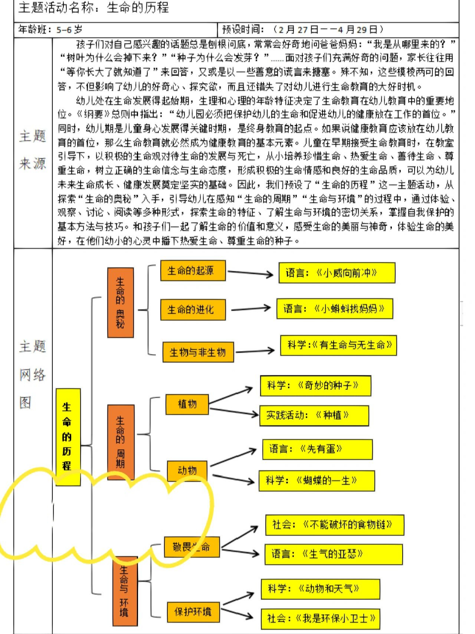 大班主题活动《生命的奥秘》