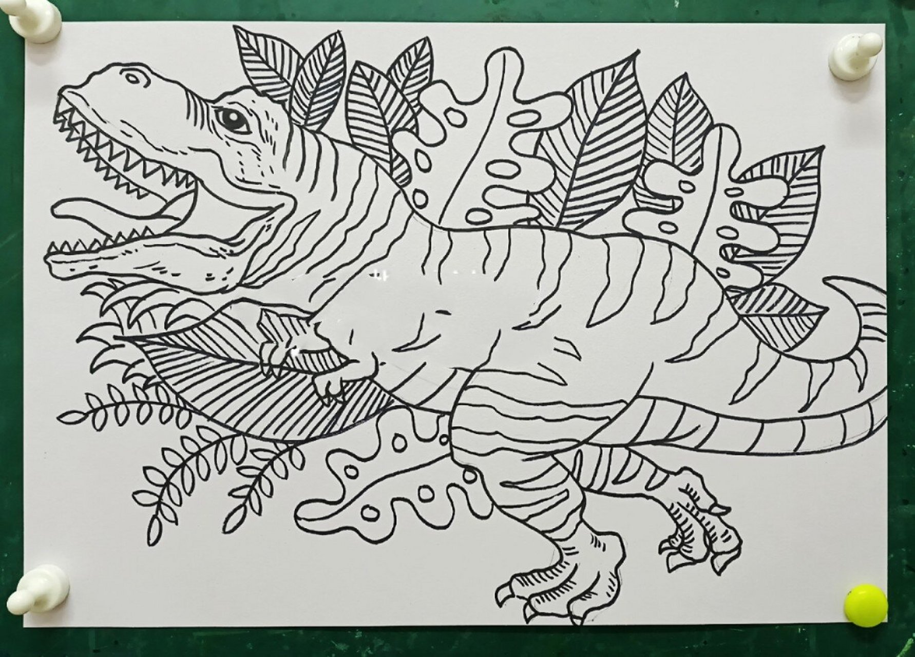 霸王龙儿童画恐龙简笔画线描暴龙少儿美术 早上刚刚上完的课,再发一下