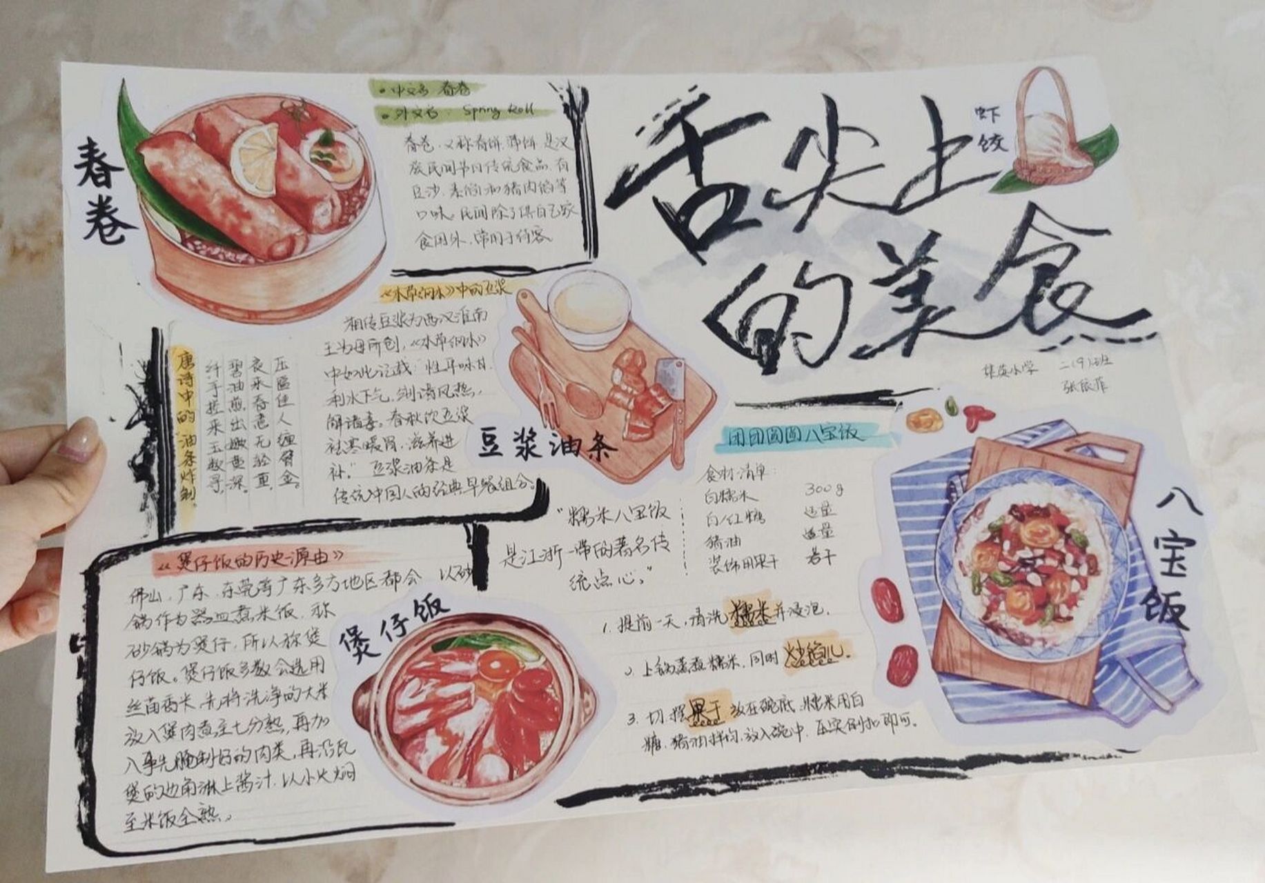 美食手抄报 最近二年级的妞学习了中国美食这一课,周末的任务是一张