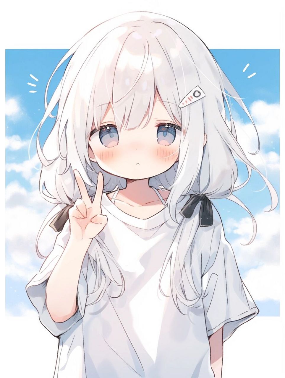 【漫画头像】天空可爱版白发女孩  给生活比个v, 可可爱爱小女孩.