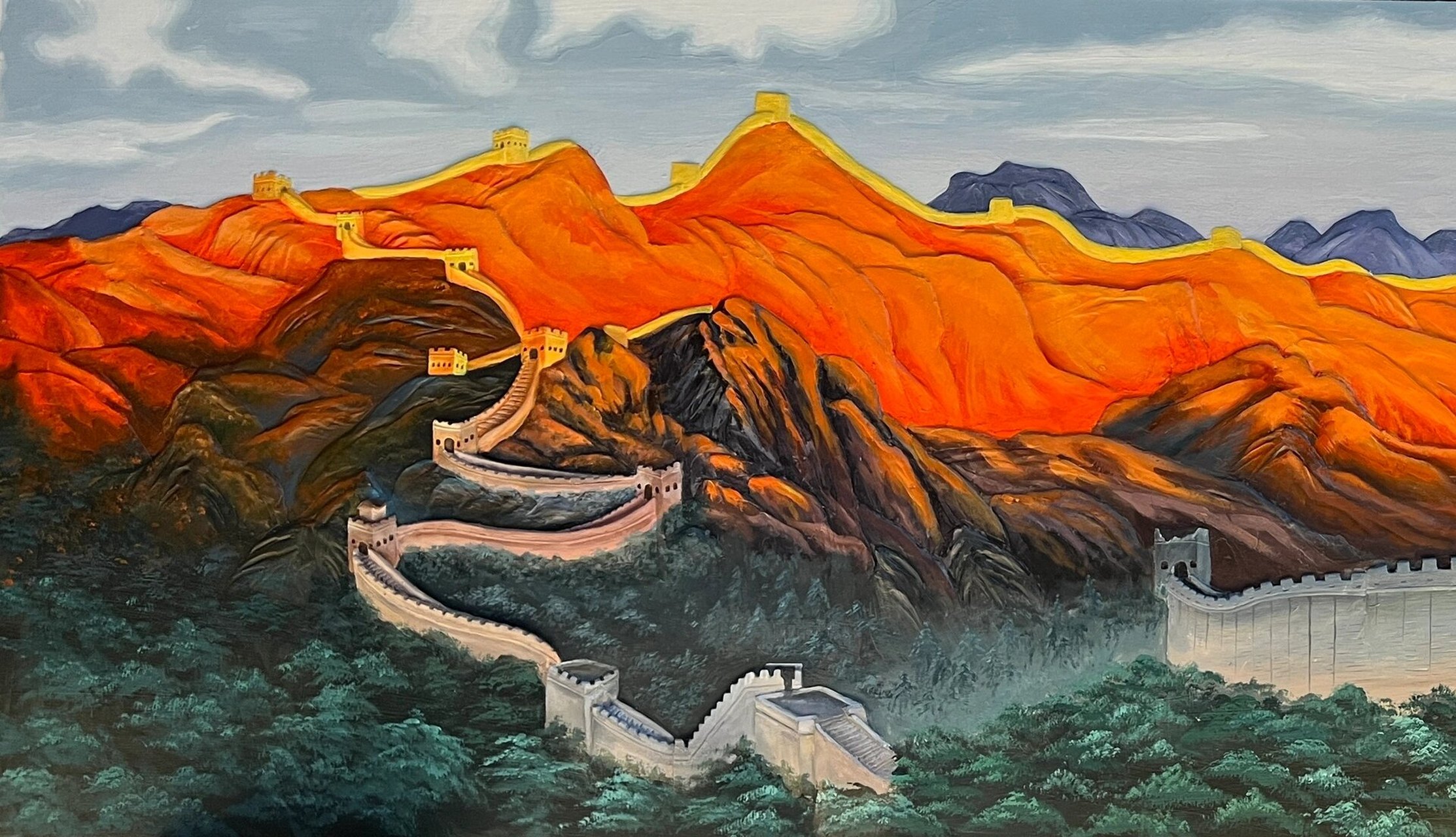 浮雕长城办公室挂画,晨曦朝阳 《金山岭晨光》80*220 原作是悬挂在