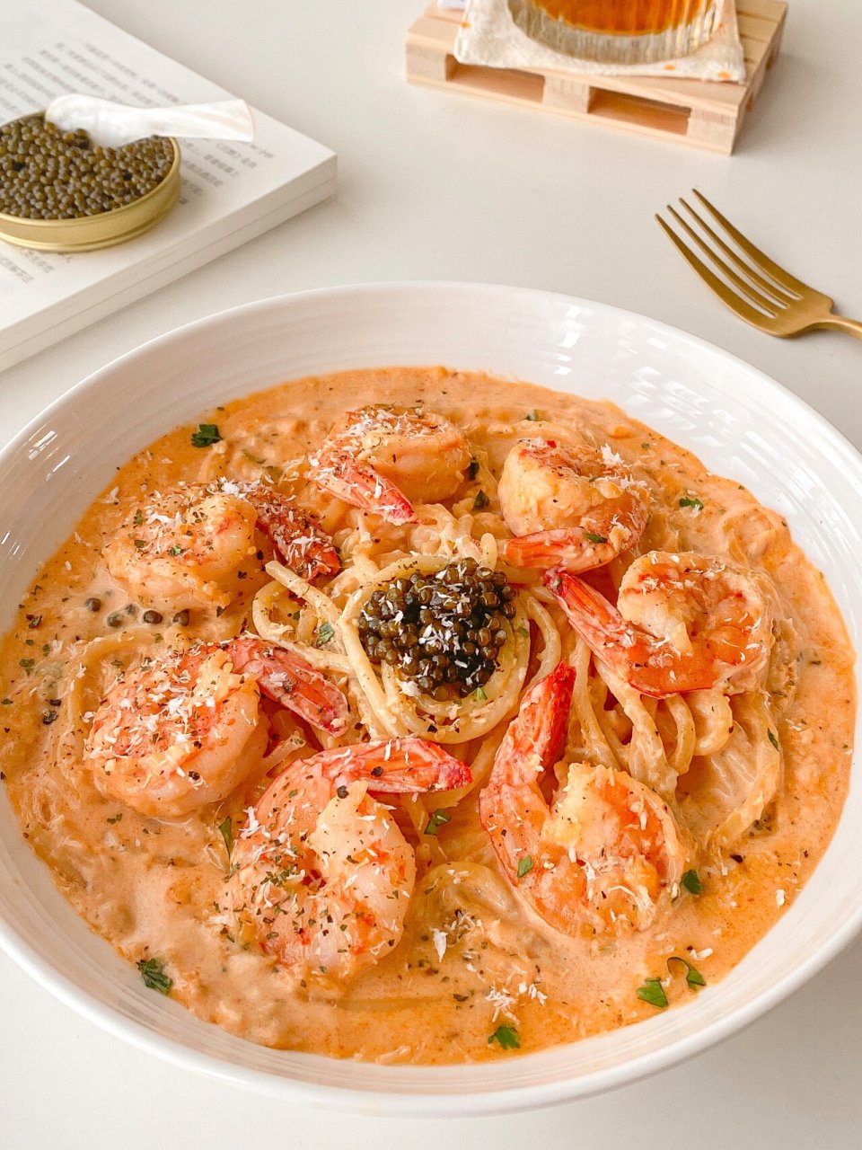 复刻西餐厅7515蒜香奶油鲜虾意面91简单低脂版 蒜香和鲜虾这对