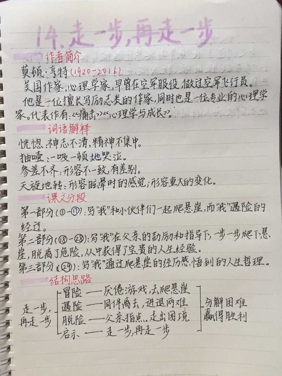 七上语文人教第14课《走一步,再走一步》笔记 [并不简单]嘿嘿怎么样够